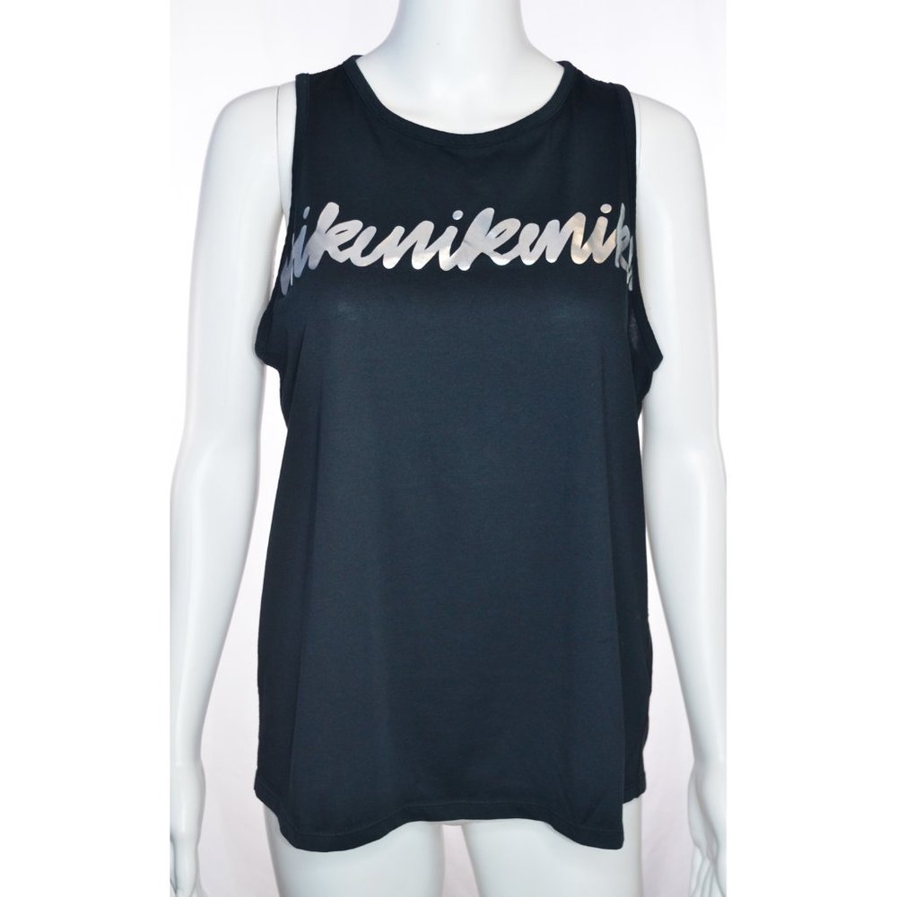 The Nike Dri-Fit Athletic Cut Graphic Script Tank Top Black/Silver Size M